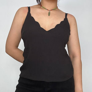 Top Shop Black Scalloped Neckline Spaghetti Tank Top Women's US6